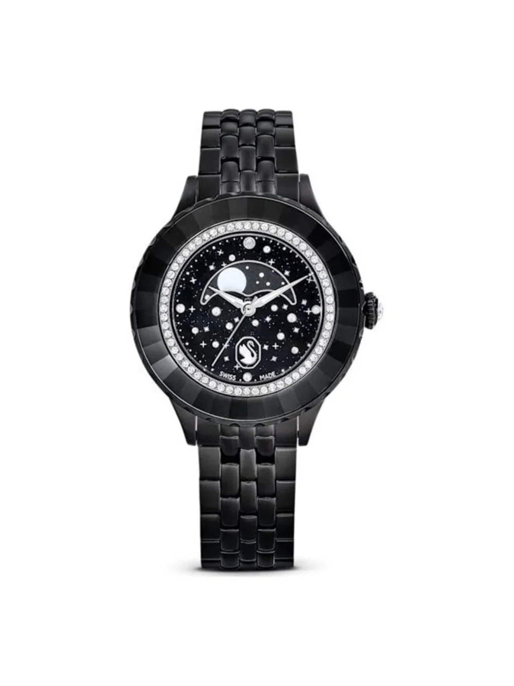 NWT Swarovski Octea Moon Quartz Black Dial Watch